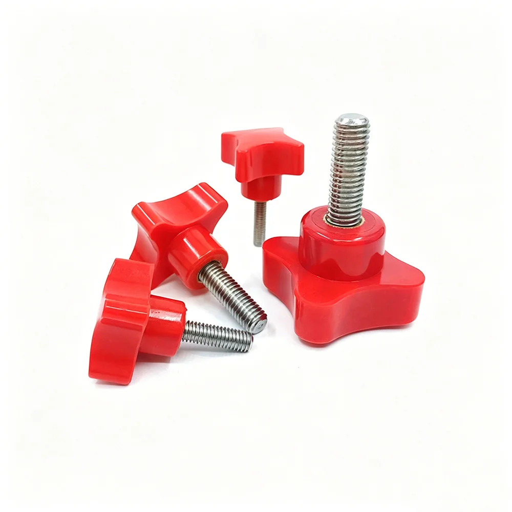 1Pc M5 M6 M8 M10 M12 Red Bakelite Head Hand Tight Screw 304 Stainless Steel Four Corner Handle Knob