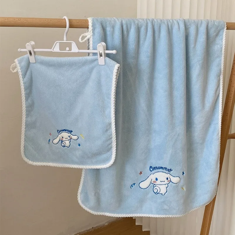 Sanrio Cinnamoroll Towel Set Cartoon Cute Simple Household Towel Bath Towel Hair Drying Cap Water Absorbent Quick Drying