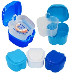 Denture Bath Box False Tooth Case Braces Orthodontic Retainer Case With Hanging Net Container Cleaning False Teeth Storage Box
