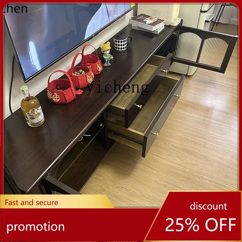 

HTall solid wood coffee table TV cabinet combination floor cabinet black living room furniture pure solid wood full set