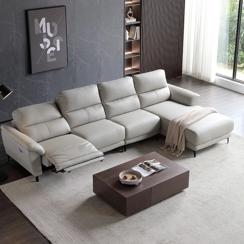 

First-class space leather cabin sofa, first-layer cowhide living room, small apartment corner, modern simplicity and minimalism