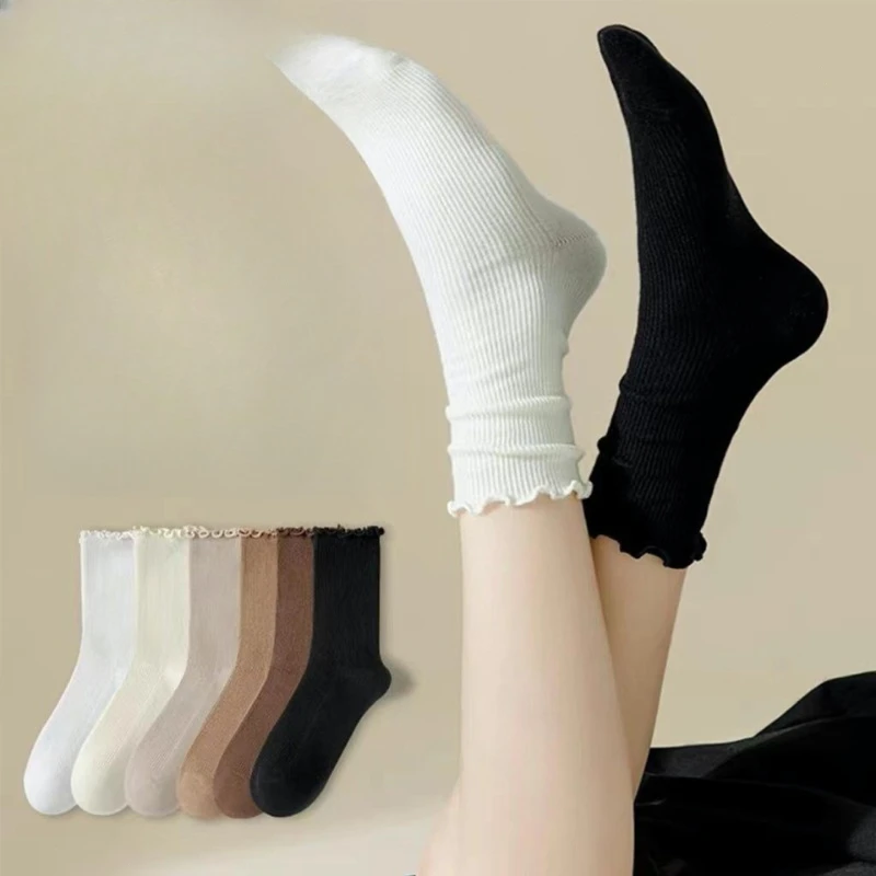 6 pairs of women's mid tube antibacterial socks for spring autumn sweat absorbing odor proof simple casual socks