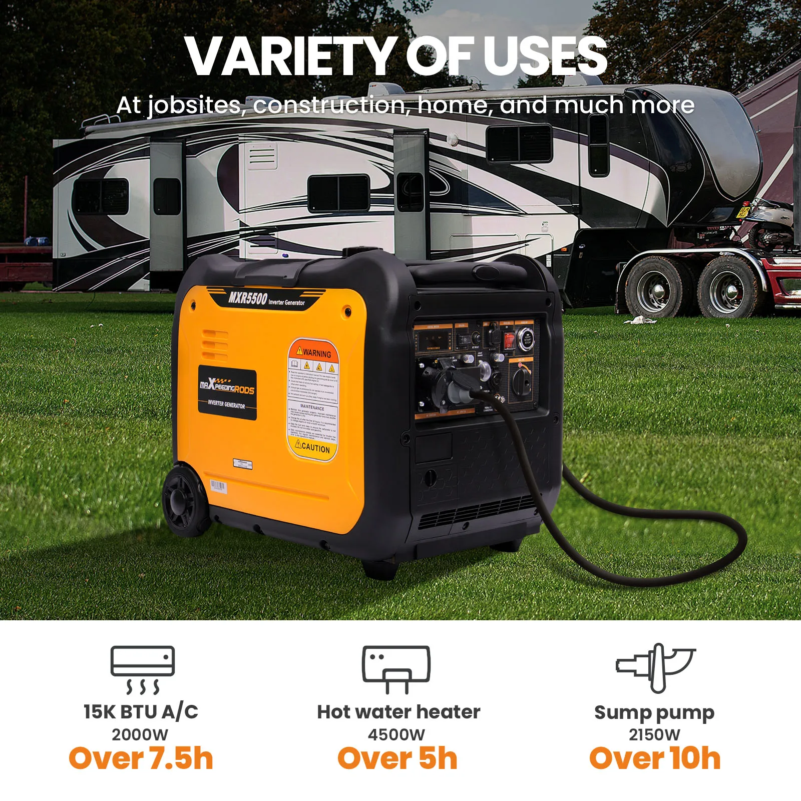 Petrol Generator Silent Inverter 5.0KVA Rated 5.5KW Max Electric Start Wheel Kit 