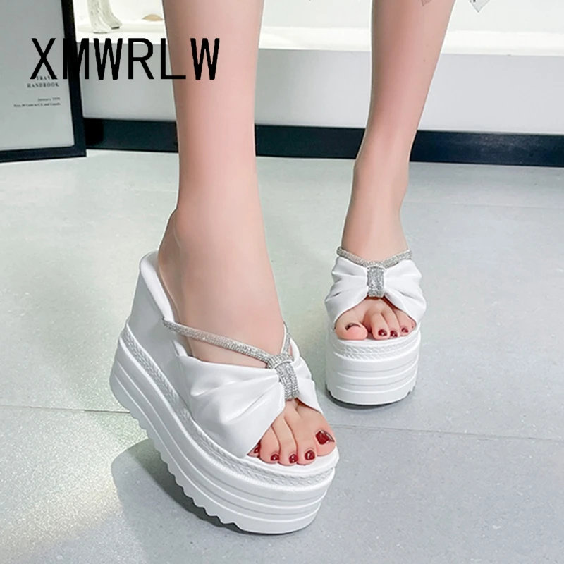 

XMWRLW PU Leather Women Summer Slippers Fashion High Heels Women Wedges Shoes Rubber Sole Female Beach Slipper Summer Shoes