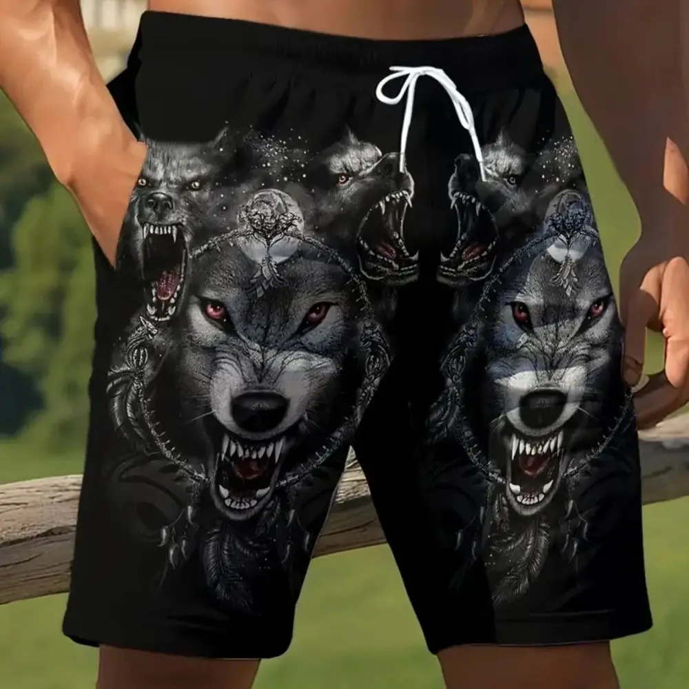 

Men's Wolf Head Printed Beach Shorts Quick Dry Machine Washable Summer Shorts for Beaches Pools Casual Wear Outdoor Casual Wear