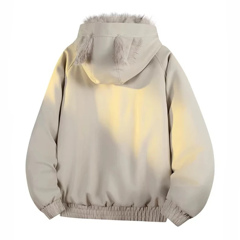 

Men Solid Hooded Thick Jacket Winter Warm Casual Parkas Jacket Fleece Loose Windproof Korean Outdoor Parkas Coat Men Clothing