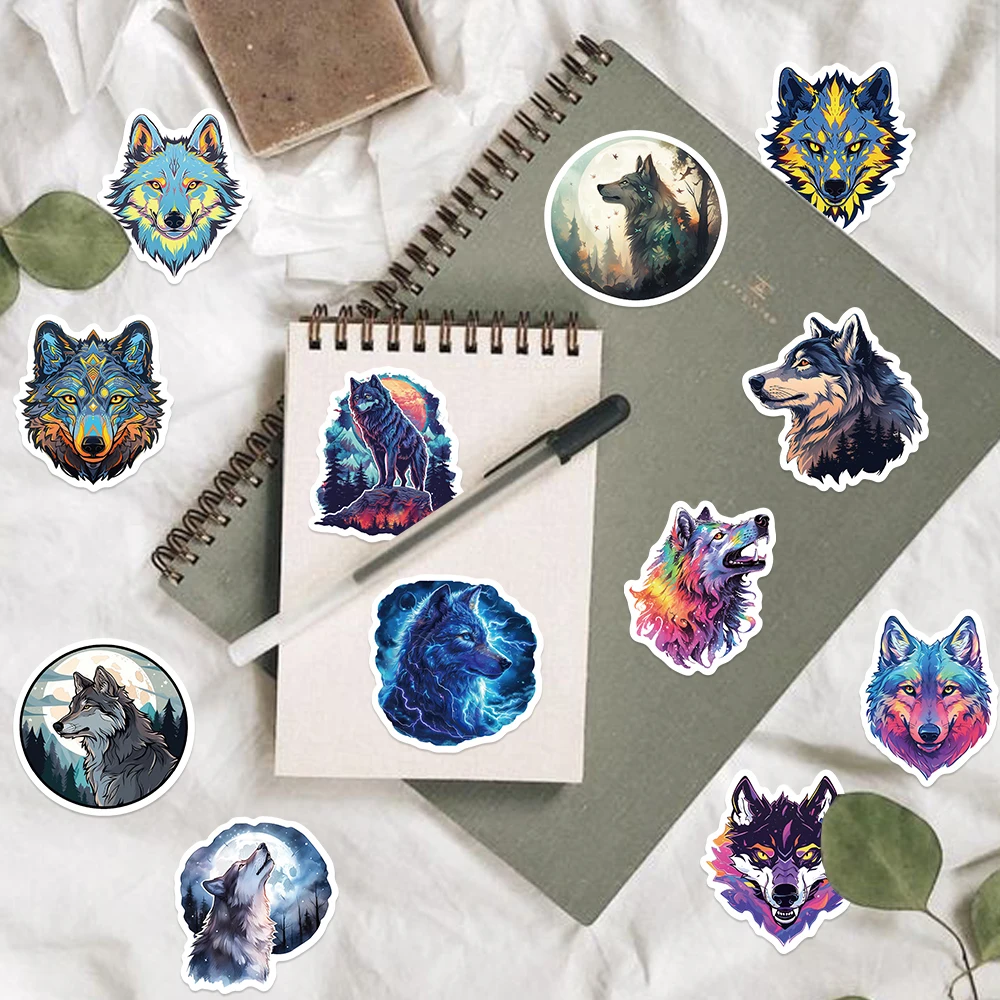 50pcs Wolf Collection Stickers Cartoon DIY Skateboard Phone Case Laptop Waterproof Cool Dark Animal Sticker Decals Toy