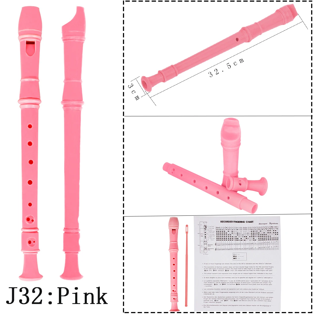 8 Holes ABS Recorder Long Flute Woodwind Instrument Colorful Instrumens Long Flute with Cleaning Stick for Children Beginner