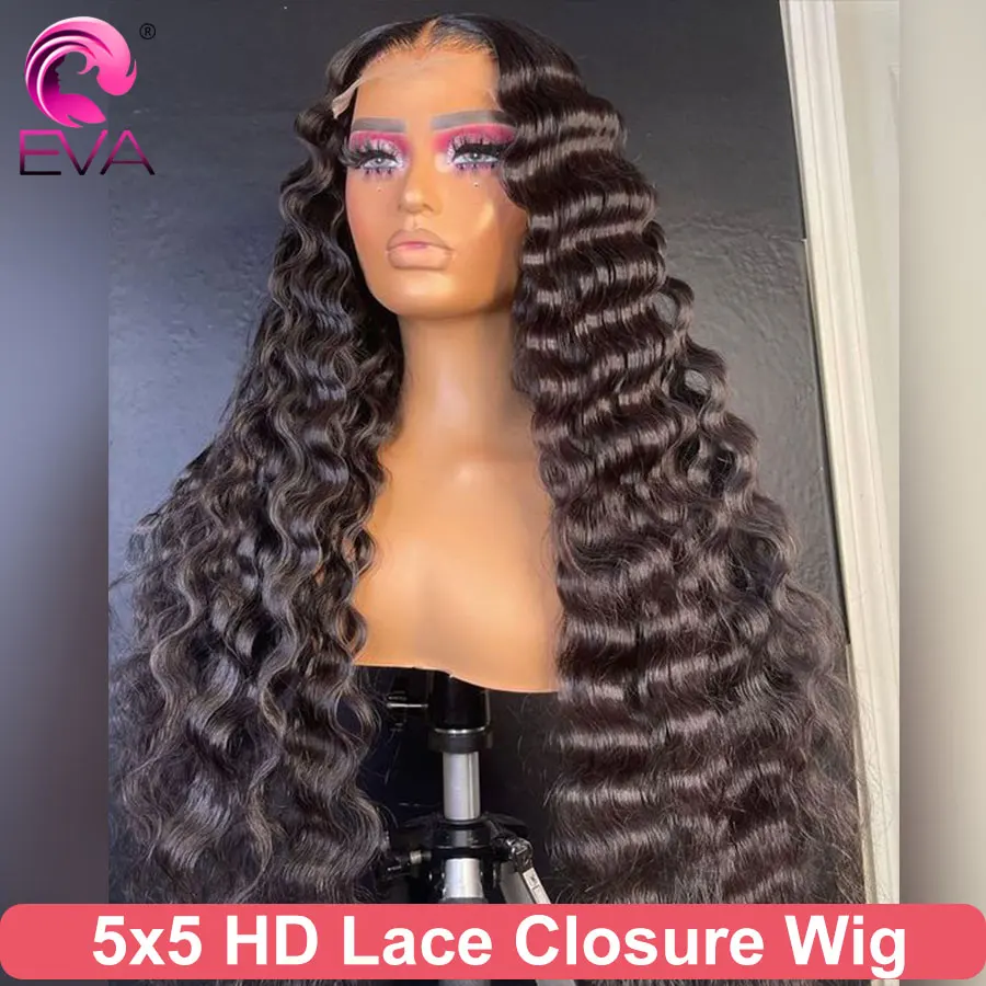 

Eva Hair Deep Wave 5X5 6x6 HD Lace Closure Wig Glueless Pre plucked Human Hair Wigs Ready To Wear Wig Invisible HD Closure Wigs