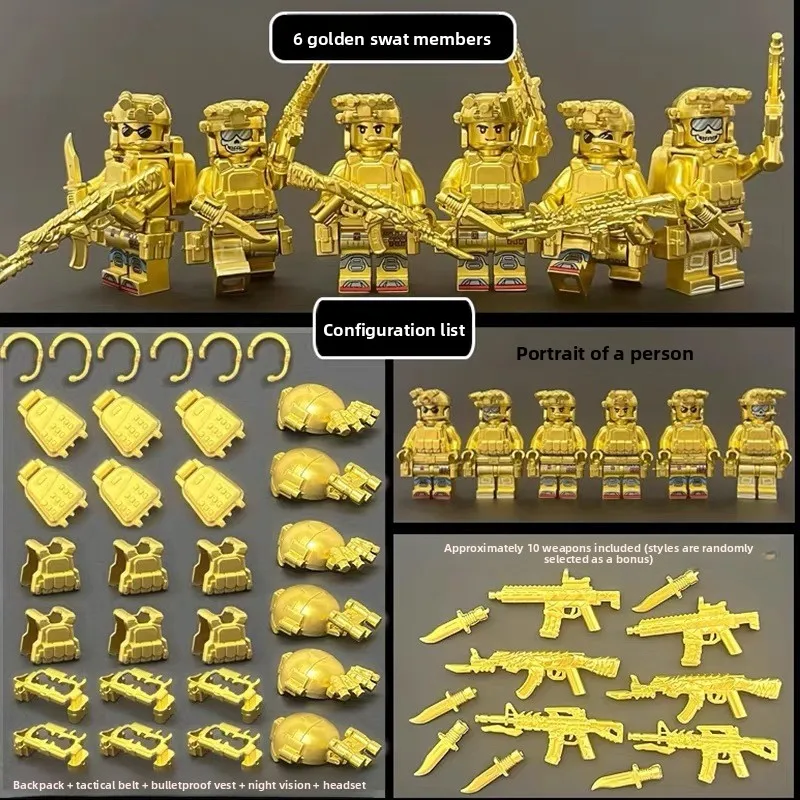 Figurine de soldat militaire en blocs de construction Rongle, ensemble de puzzle, armes et équipements, cadeau d'anniversaire