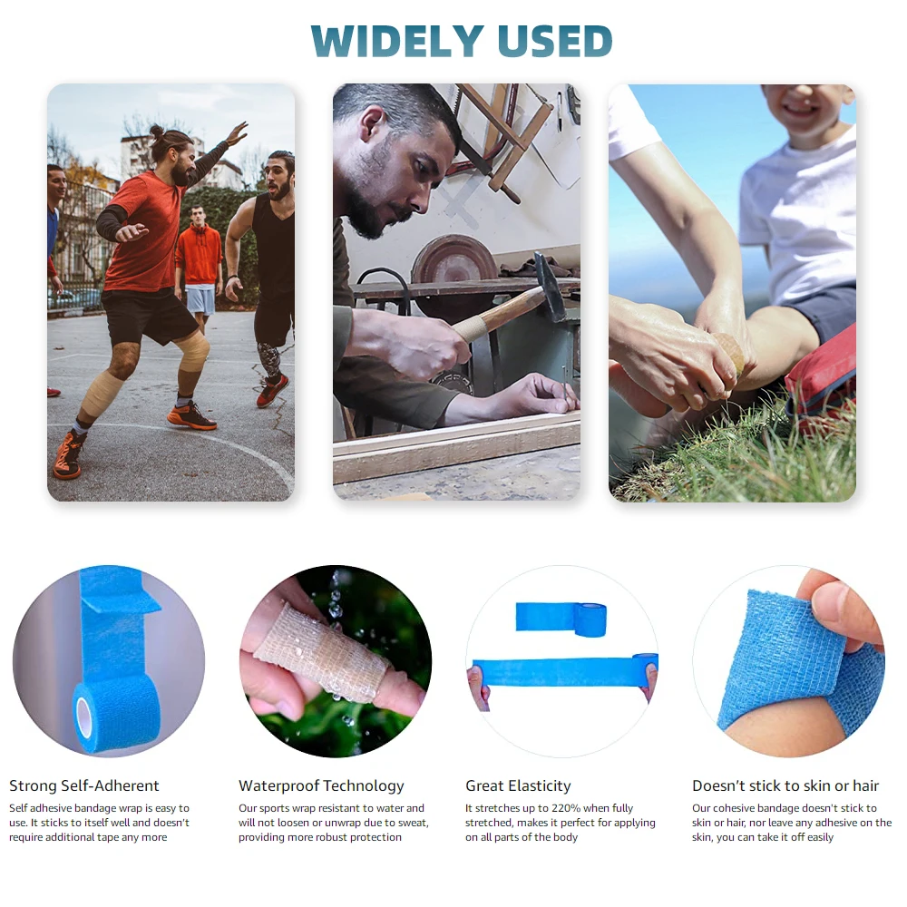 1 Rolle Wrap Sports Tape Bulk, selbstklebendes Rap Tape, selbstklebender elastischer Stick-Bandage, Power Flex Wrap für Handgelenk- und Knöchelverletzungen – Detail 13