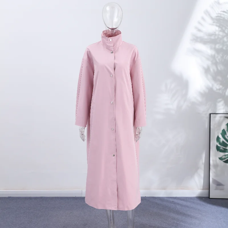 Damen Lange Jacken mit Stehkragen, Einreihige Oversize-Trenchcoats, Street-Style Damenmantel mit Langen Ärmeln, Einfarbig und Locker Geschnitten, Neue Oberbekleidung – Detail 3