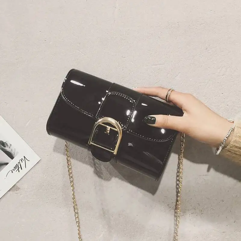 Patent Leather Elegant Fairy Mini Handbags Y2k Aesthetic Women Chain Shoulder Bag Design Chic Office Lady Crossbody Bags