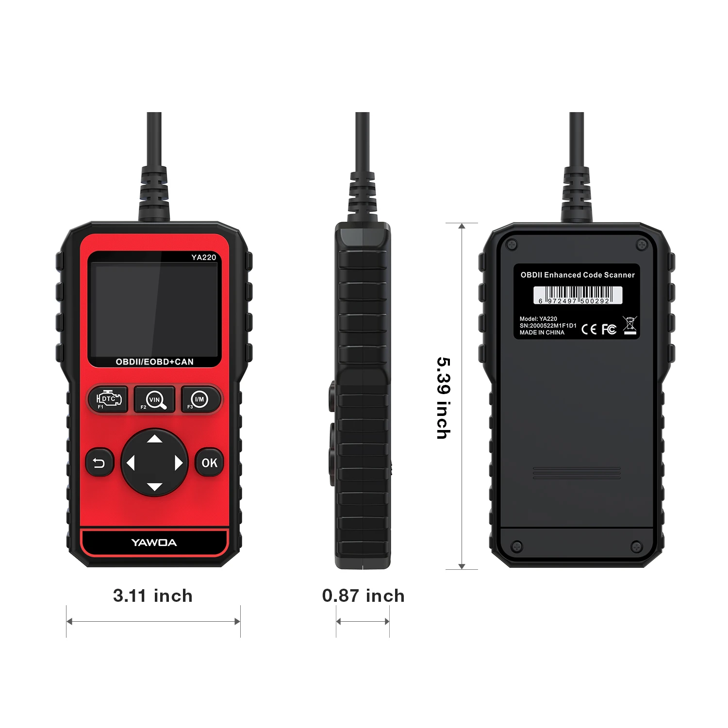 توفر قارئ الرمز OBDII/EOBD YA220 لغة كاملة ومتانة عالية ووظائف تشخيص TFT LCD مقاس 2.4 بوصة تدعم متعددة #2