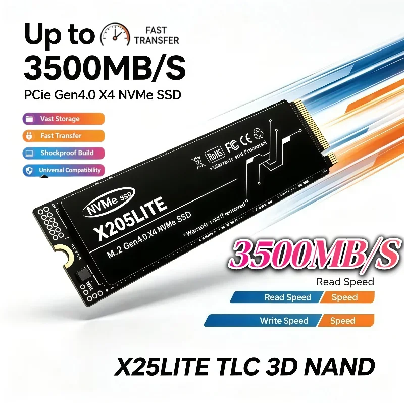 High-Speed Solid State Disk X205LITE Gaming SSD M.2 NVMe PCIe4.0 2280 3500MB/s 1TB 2TB 4TB TLC 3D NAND for Desktop Laptop PC