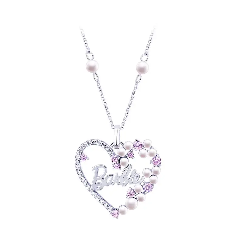 Barbie Fantasy Love Pearl Necklace Broken Diamond Zircon Collar Chain Barbie Earring Stu Versatile Girl Neckchain Accessory Gift