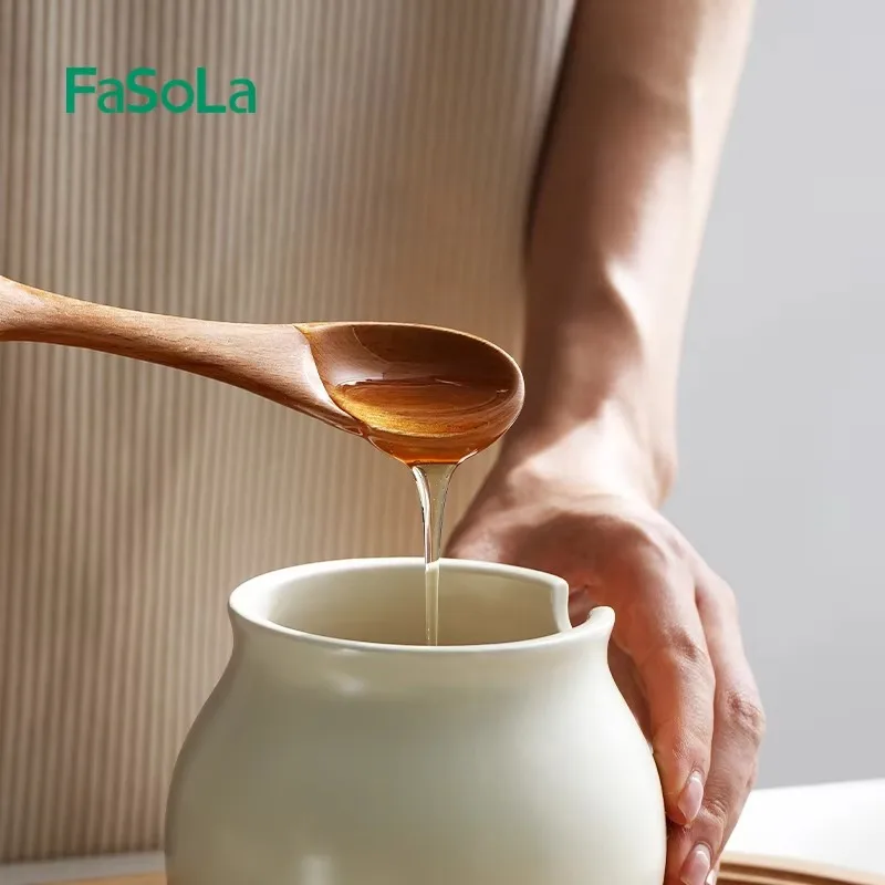 FaSoLa Small Wooden Spoon Honey Spoon Smooth Wooden Teaspoon for Coffee Ellipse Serving Wood Spoon