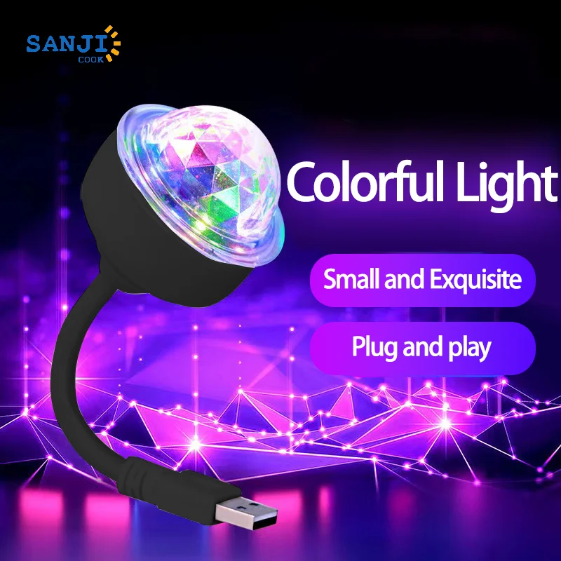 Światło dyskotekowe USB Mini Colorful Magic Ball można regulować w dowolnym kierunku. Nadaje się do tworzenia atmosfery na imprezach tanecznych