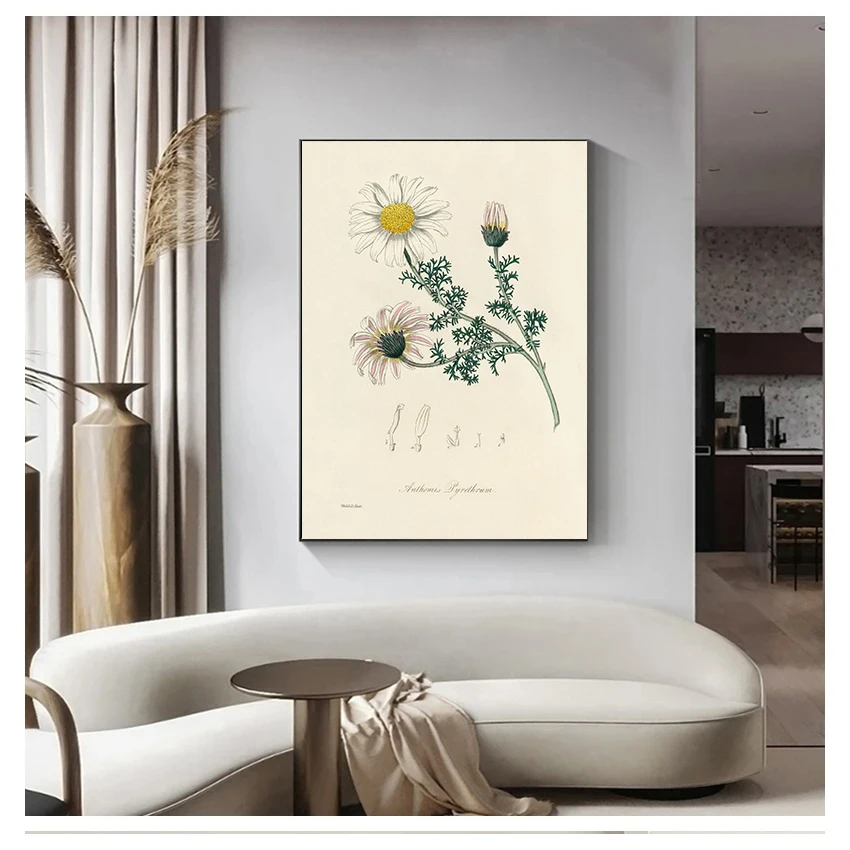 Vintage Botanical Fern Modern Flower Daisy Green Leaf Posters and Prints Canvas Printing Wall Art Picture for Living Room Decor