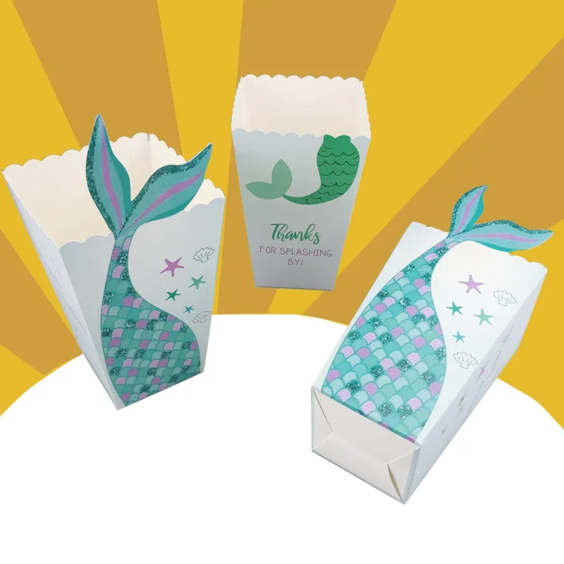 

Коробка для попкорна «Русалка», креативная коробка для еды, зеленая упаковочная коробка, одноразовая детская сумка для закусок, контейнер для столовой, синий S6R7E6