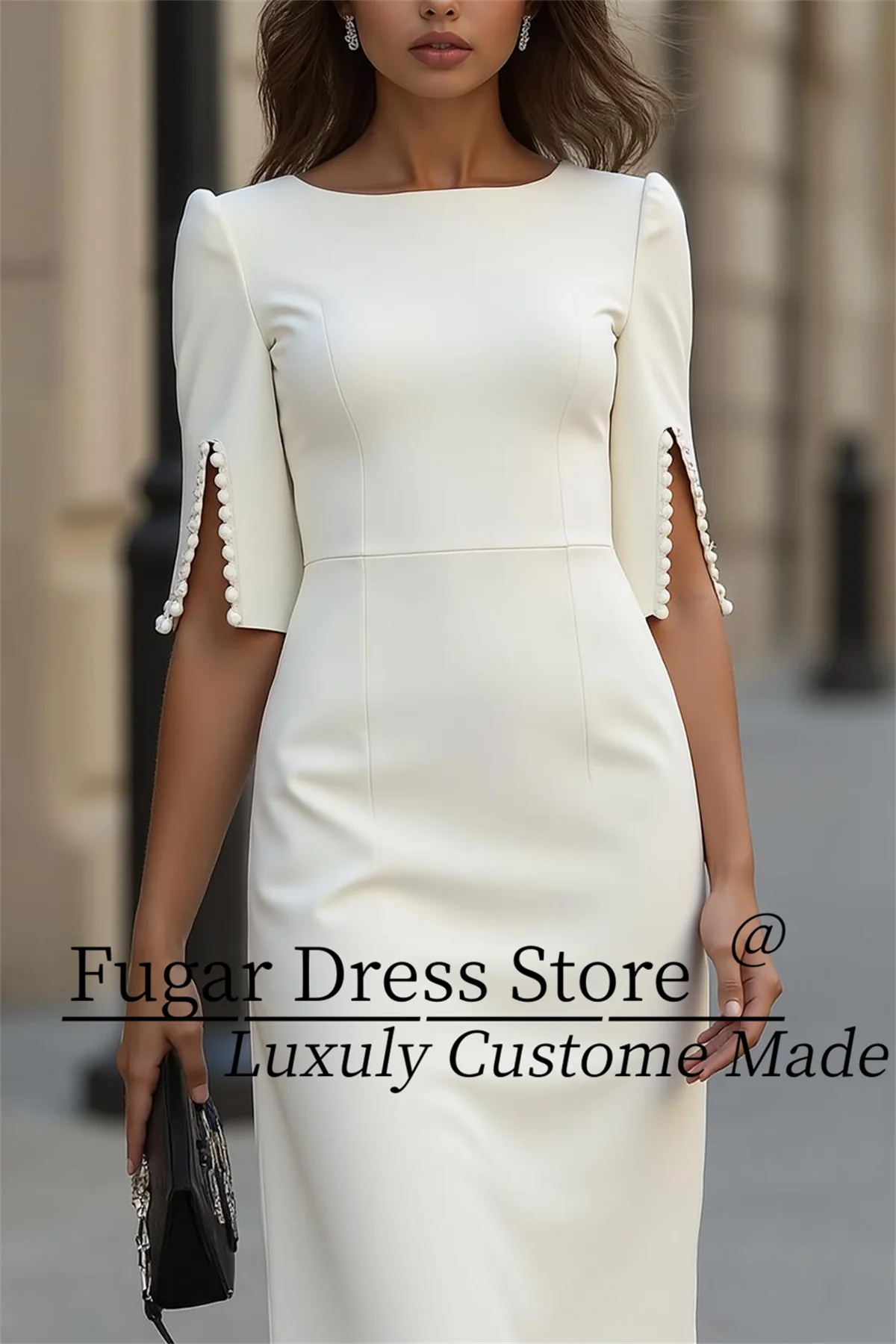 

TIANTIAN Customized Size Formal Dress Sheath Fashion White Bateau Neck Midi Dress Prom Party Dress Vestidos de fiesta elegantes
