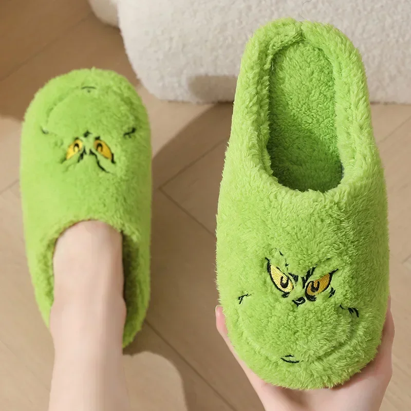 Warm Winter Cotton Slippers for Couples Men An Soft-soled New Thick-soled Shoes Thick Non-slip Cute Home Christmas Grinch Women