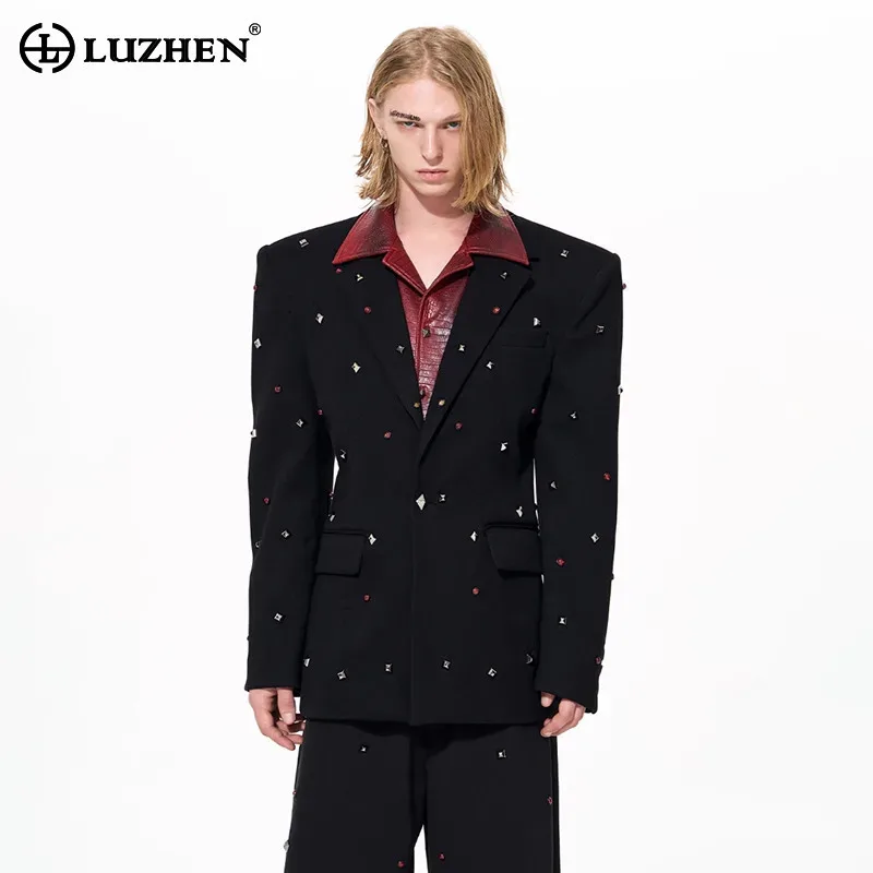 

LUZHEN 2025 New Luxury Elegant Temperament Patchwork Fake Two Piece Design Shoulder Pad Blazer Coat Men Handsome Clothes JY5447