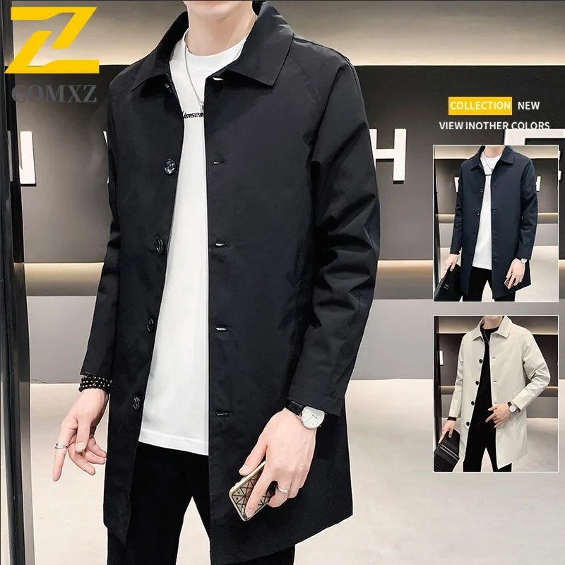 COMXZ New Men Business Trench Coat Autumn Winter Light Business Casual Coat Middle Aged Premium Short Style Suit Garment