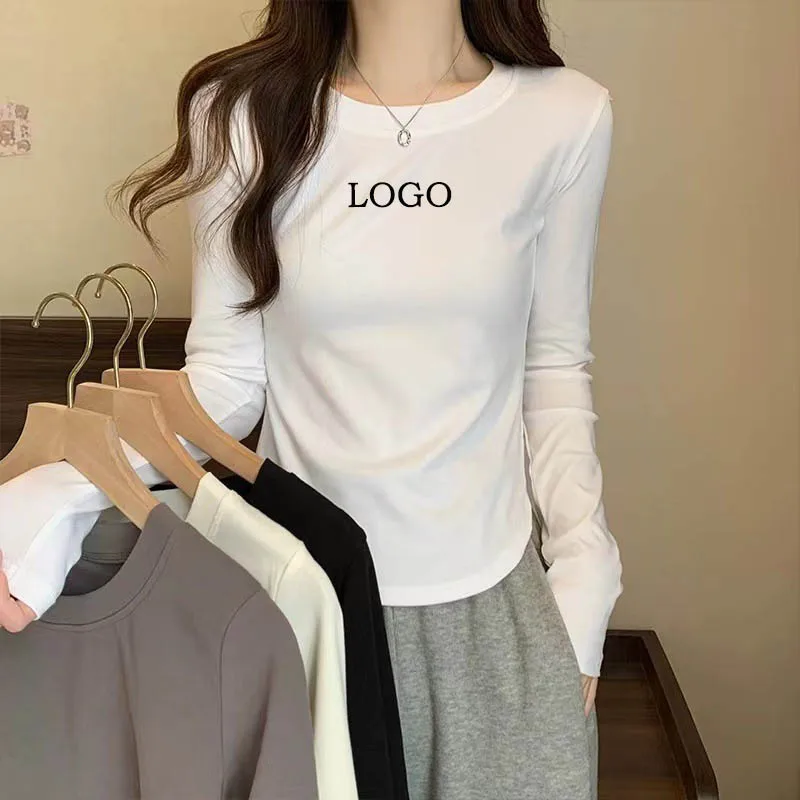 

Custom LOGO 2023 New Women's Underlay Round Neck Long Sleeve T-shirt Versatile Slim Fit Top Slim Underlay for Women's Outwear