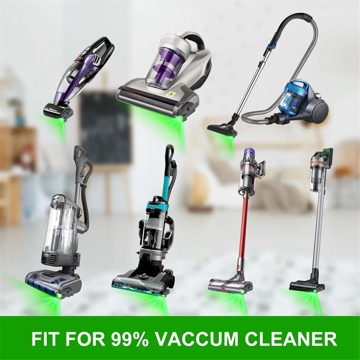 مكنسة كهربائية مع مصباح LED لعرض الغبار ، ضوء أخضر فراغي لشعر الحيوانات الأليفة وفراء الكلاب ، ملحقات فراغية عالمية مطورة