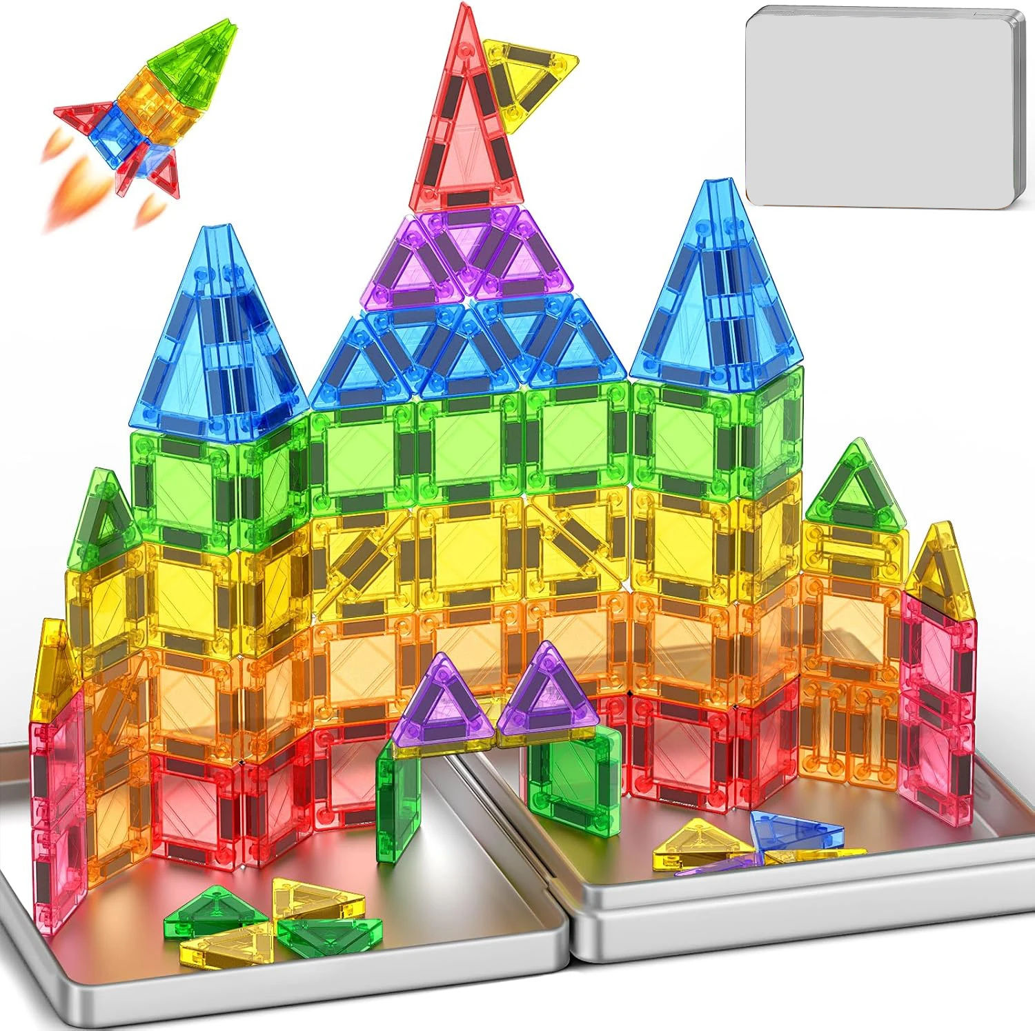 60개 미니 자석 타일, 3-5세, 4-8세 유아, 유치원 STEM 여행용 자석 빌딩 키즈 장난감, 크리스마스 생일 선물