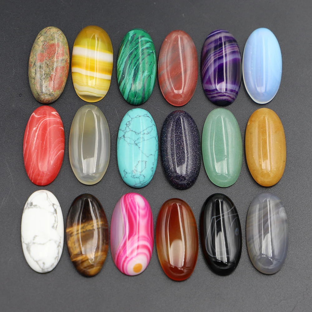 

15MM*30MM New Fashion Assorted Natural Stone Oval Shape Cab Cabochons Beads For Jewelry Accessories Making Wholesale 20Pcs/Lot