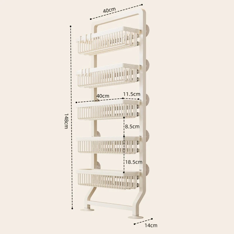 Refrigerator side storage rack, floor-standing no-drill gap wall-mounted rack, multi-layer narrow-edge kitchen condiment