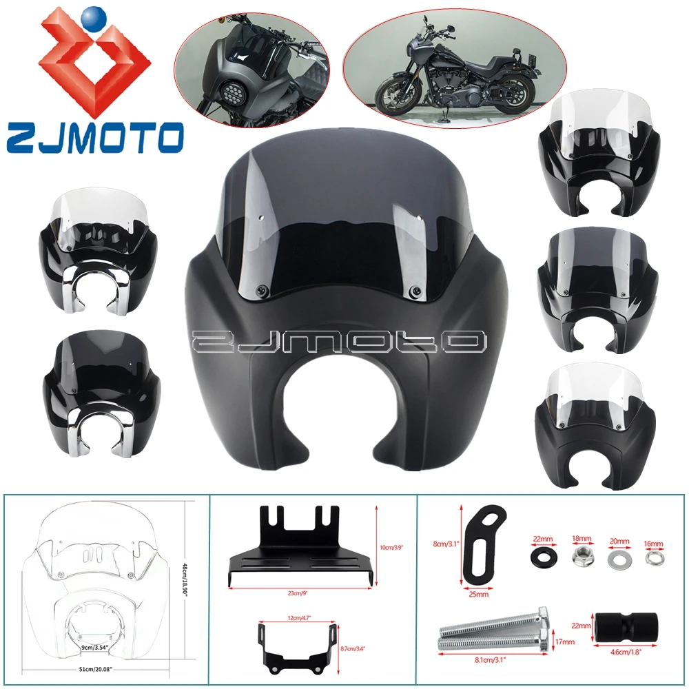 

Motorcycle Headlight Fairing Bezel Trim Cover & Windshield W/Hardware Bracket For Harley Softail Low Rider S 114 117 FXLRS 20-22