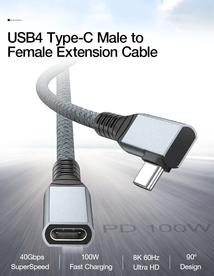 Ellbogen USB 4 Typ C Stecker zu Buchse Verlängerung kabel rechtwinklig USB4 Kabel pd5a/100w 8k @ 60hz 40 Gbit/s Datenkabel für MacBook Pro – Detail 1