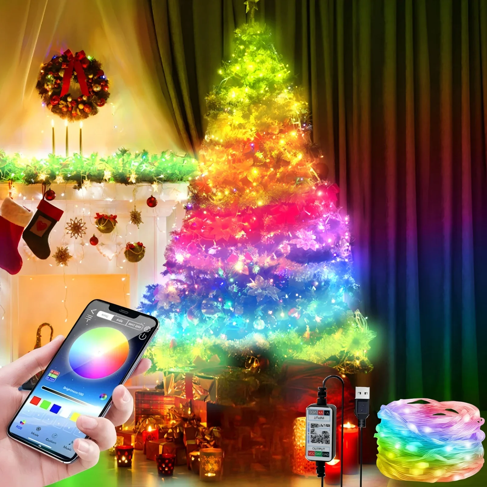 Smart Christmas Lights RGBIC LED Color Changing Fairy String Lights Dreamcolor App Control USB IP65 Music Sync Outdoor Decor