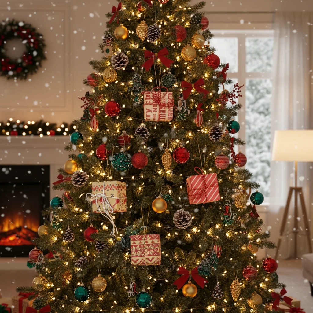 

Simulation Christmas Tree Gift Bag Pendant Mini Colorful Christmas Present Hanging Ornament with Rope Christmas Decorations