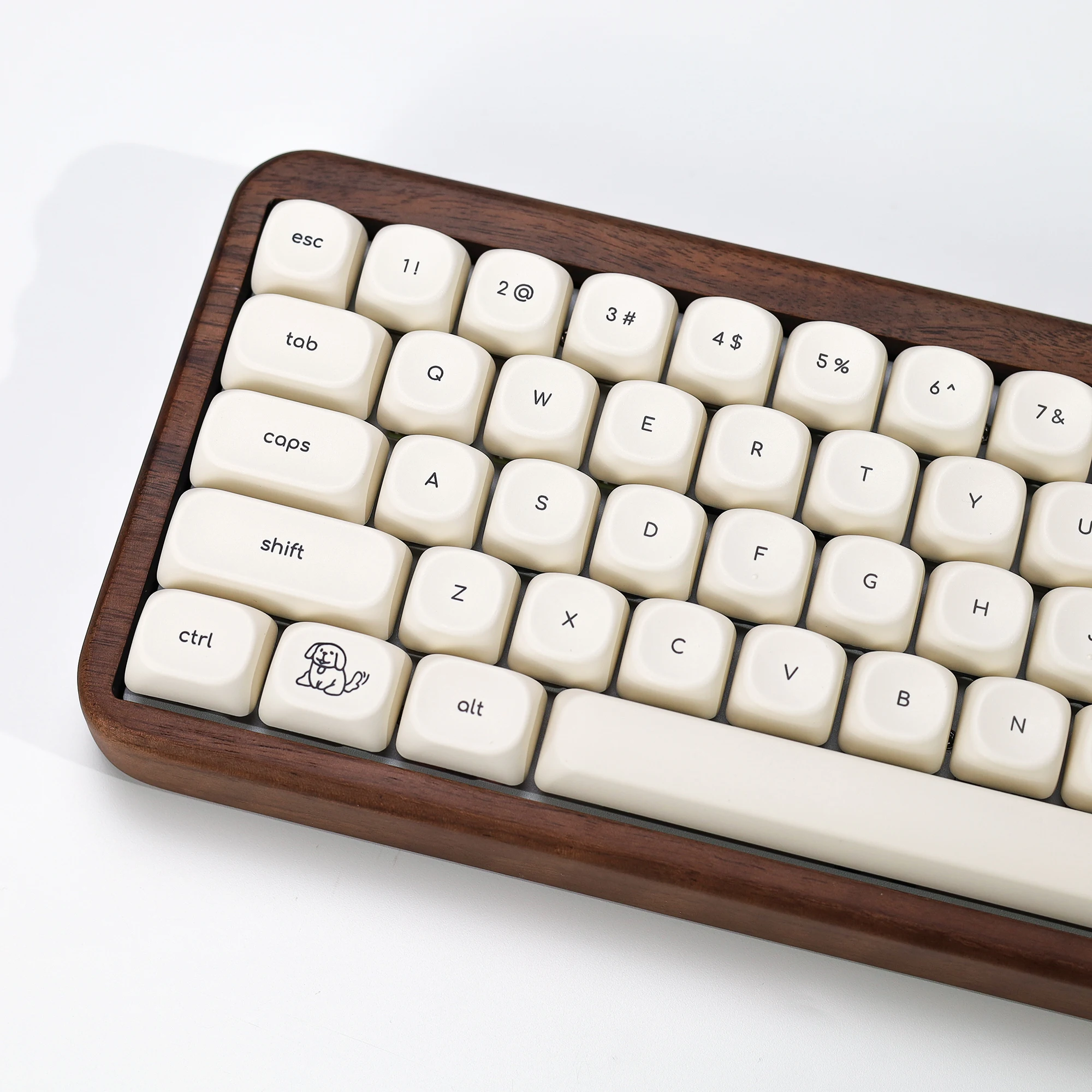 Cute Dog Theme Milky White Round Keycap 124Keys PBT Thermal Sublimation MOA Profile Puppy Keycaps for Mechanical Gaming Keyboard