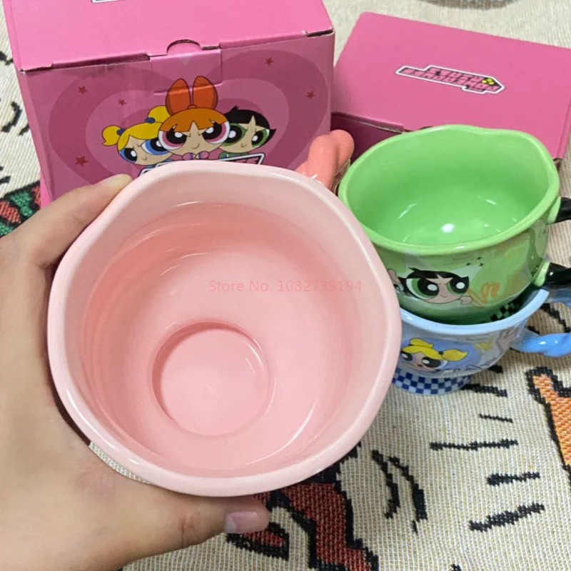 Genuine buttercup bolhas flor a powerpuff menina bonito dos desenhos animados cerâmica xícara de café kawaii caneca adorável periferia decoração para casa presente