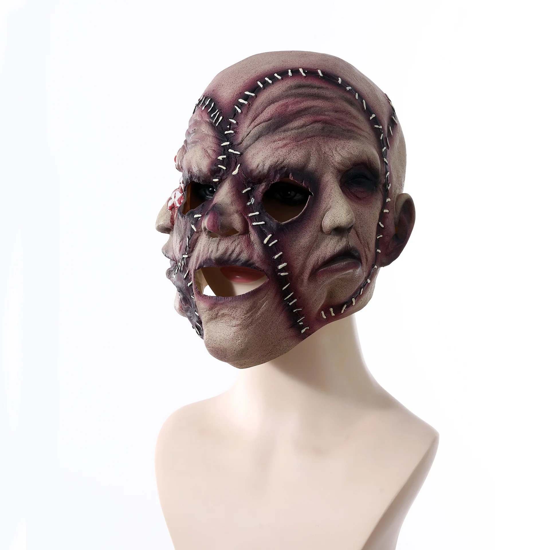 

Halloween Party Horror Mask Three-Sided Human Face Latex Mask Horror Stitched Human Face Mask Role Play Party Mask