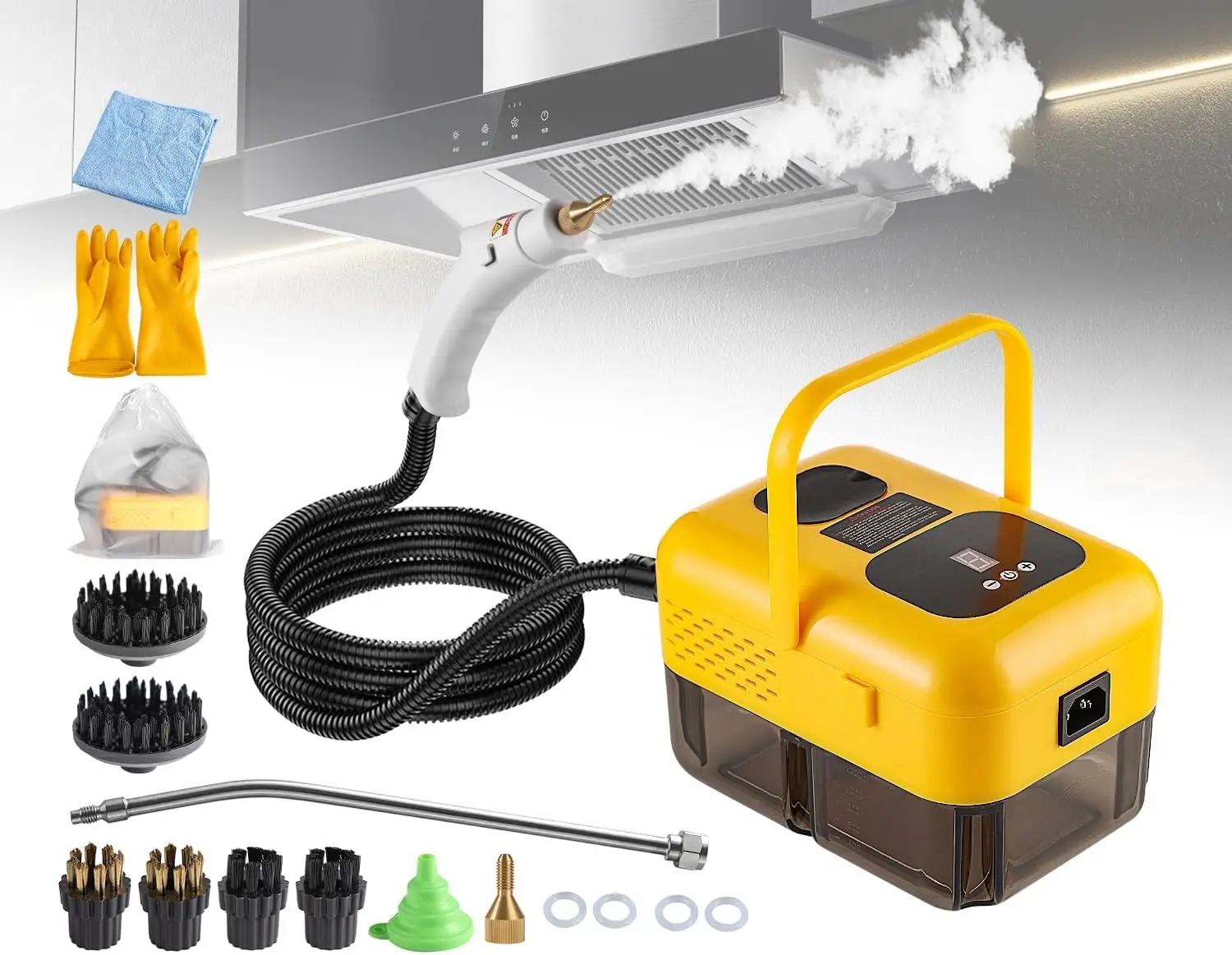 

Handheld 2500W Steam Cleaner, 9-Level Multi-Purpose for Home Car, 14 Accessories, Yellow
