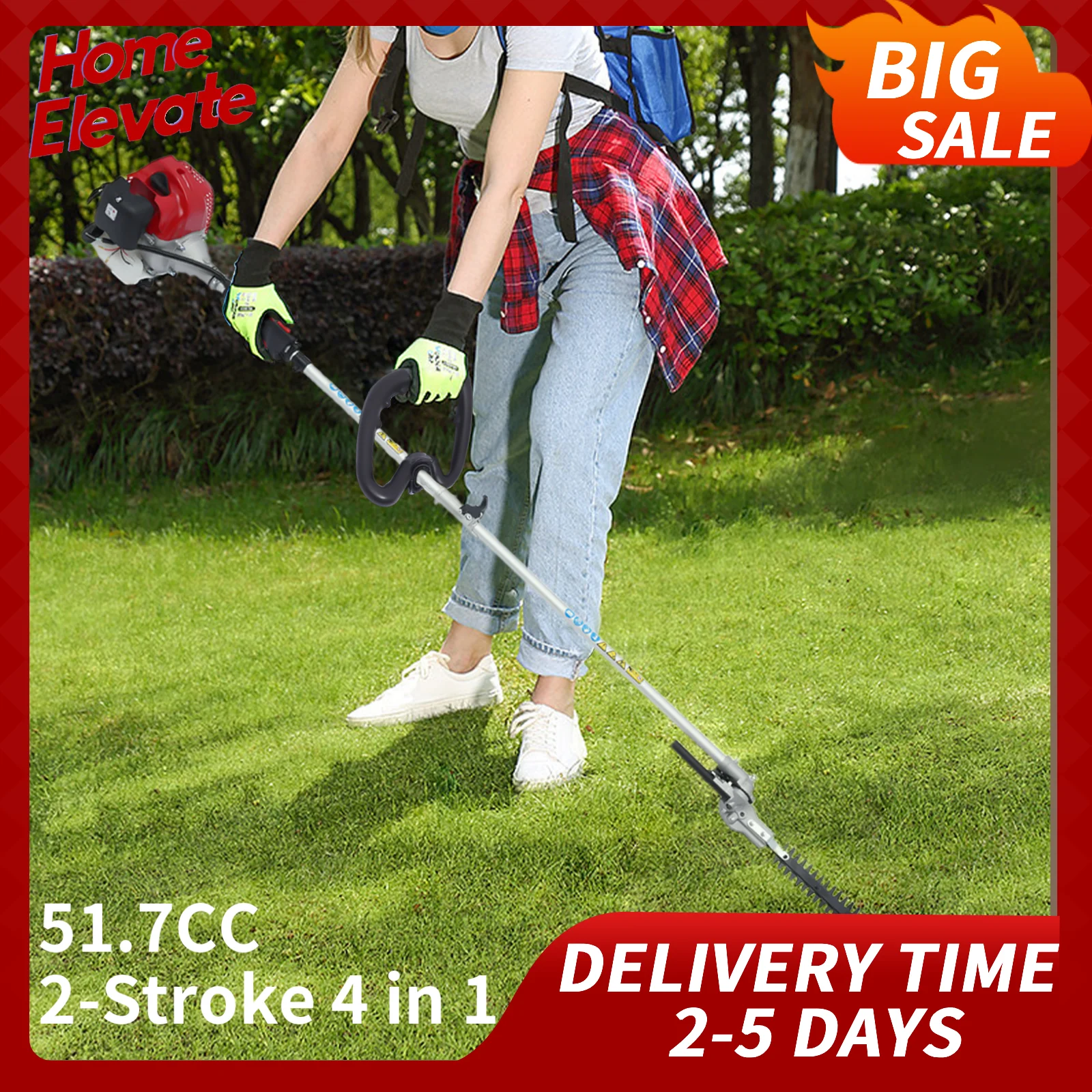 ชุดเครื่องมืออเนกประสงค์ 4 in 1 สำหรับทำสวน ประกอบด้วย กรรไกรตัดแต่งกิ่งไม้ เครื่องตัดหญ้า เลื่อยยนต์ 51.7 ซีซี 2 จังหวะ 4 กิโลวัตต์ ความกว้างการตัด 84 นิ้ว สำหรับสนามหญ้า สวน และสวนสาธารณะ