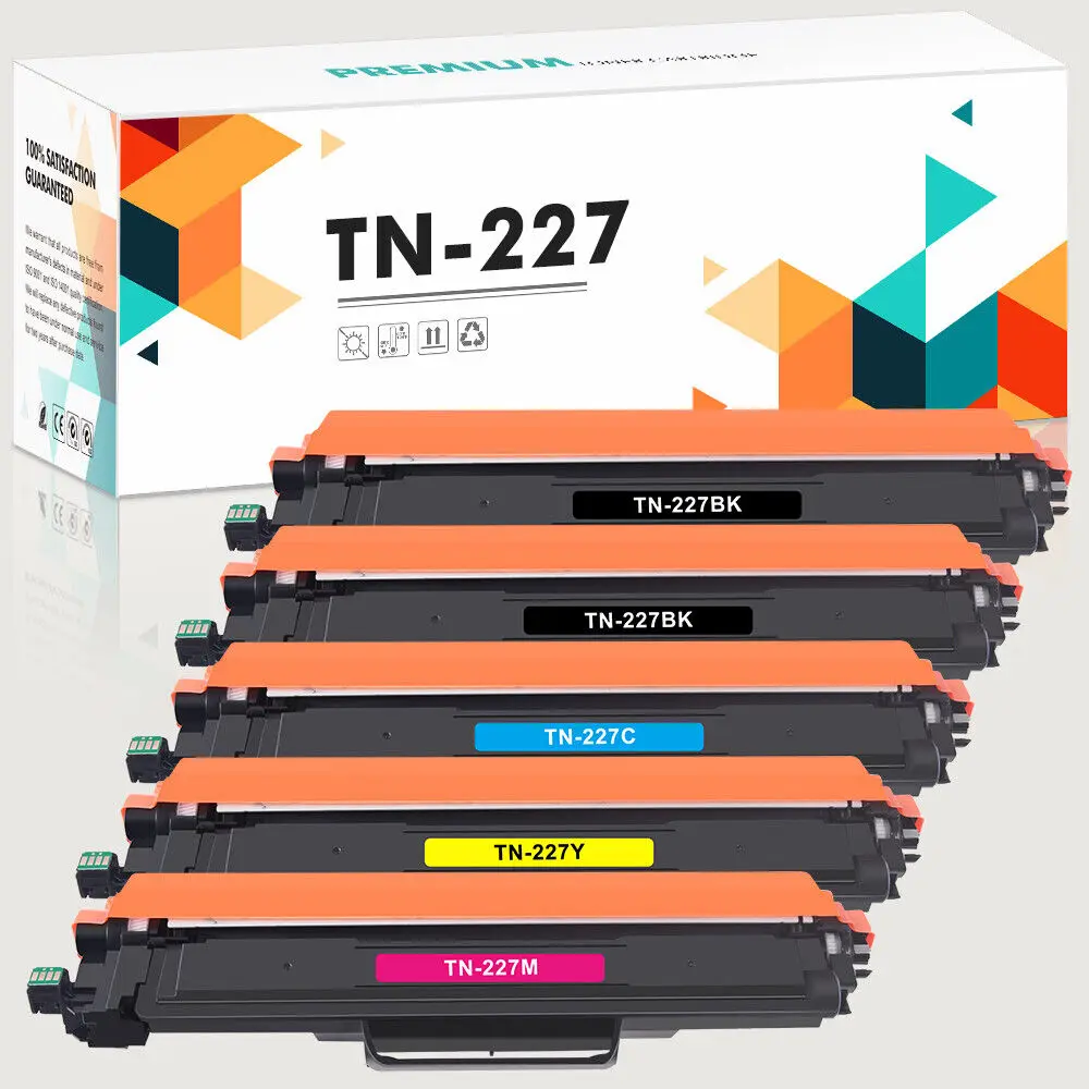 Toner 5x TN227 TN223, Compatible avec Brother TN227BK TN-227 MFC-L3770CDW, nouvelle puce