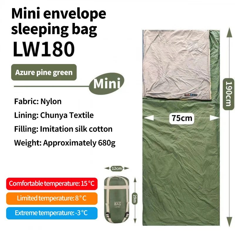 Outdoor Camping Ultralichte compacte slaapzak voor volwassenen Reizen Wasbaar donskatoen Isolatie Vuilafstotend Draagbaar Waterdicht