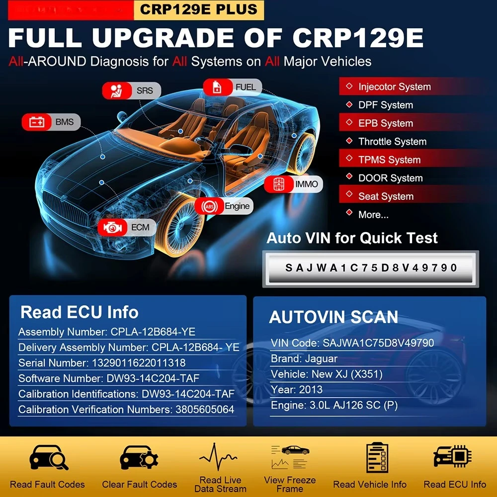 Full-system diagnostic tool 12V automotive engine code  with 8 special functions