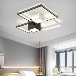 Minimalist Nordic Black Chandelier Square Bedroom Lamps Studyroom Dining Living Room Lamp Led Ceiling Lights With Remote Control