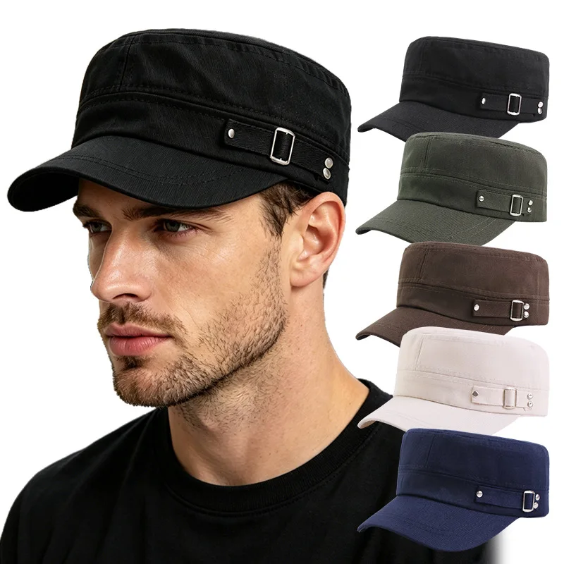 Casual Adult Men Flat Army Hat Washed Vintage Visor Baseball Cap Hunting Militarily Caps Outdoor for Spring Autumn Adjustable