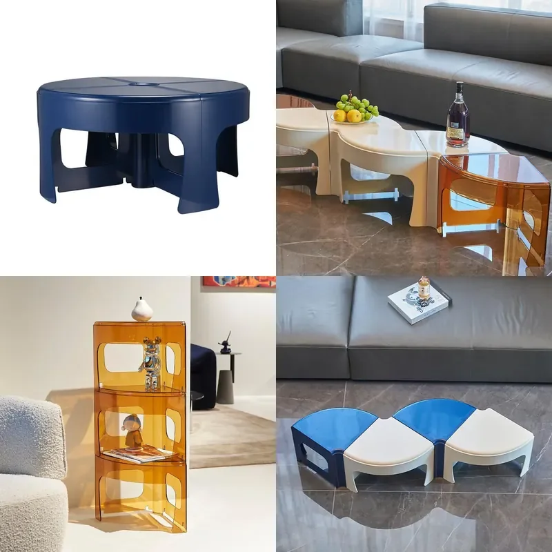 Modern Acrylic Round Coffee Table Creative Splicing Design Light Luxury Storage Corner Side Table for Living Room Decor
