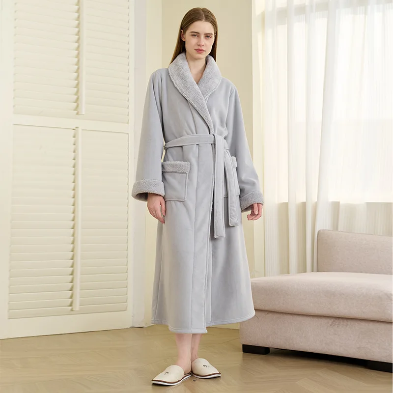 Accappatoi per coppie per uomo Asciugamano da bagno invernale Pigiama Accappatoio Doppio strato addensato lungo in pile corallo Pile olefin da donna