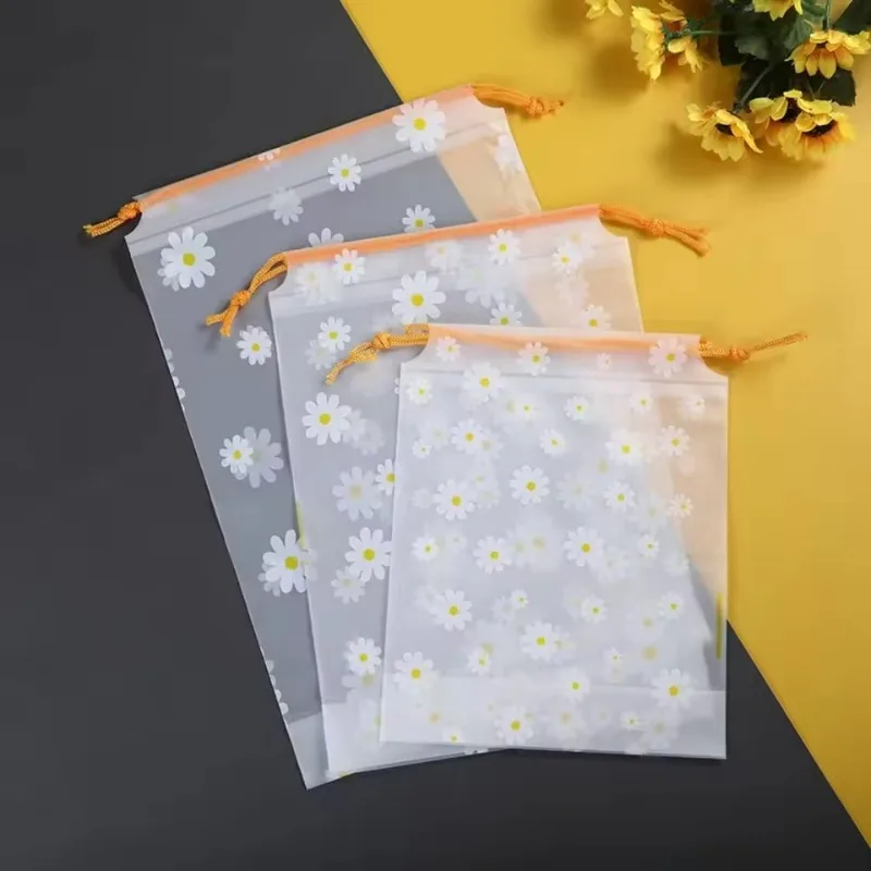 5/10/20PCS Transparent Waterproof Travel Cosmetic Bag Daisy Pattern Drawstring Storage Bag Outdoor Portable Cosmetic Packaging